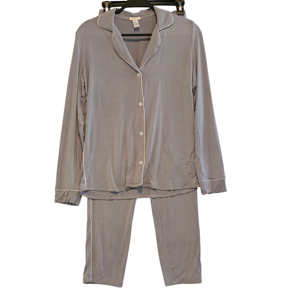 Eberjey Womens‎ Pajama Set Gray Long Sleeve Button Up Pants XS TP